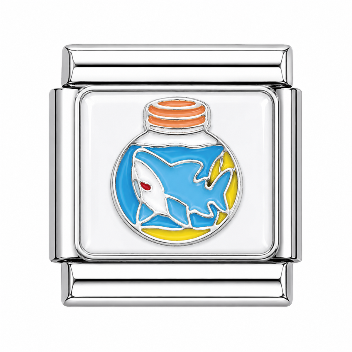Shark in fishbowl Italian Charm — Silver