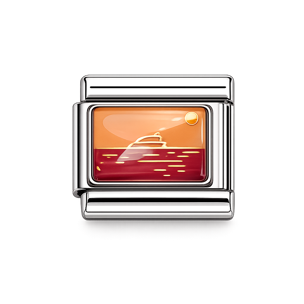 Sunset ocean with boat Italian Charm — Silver