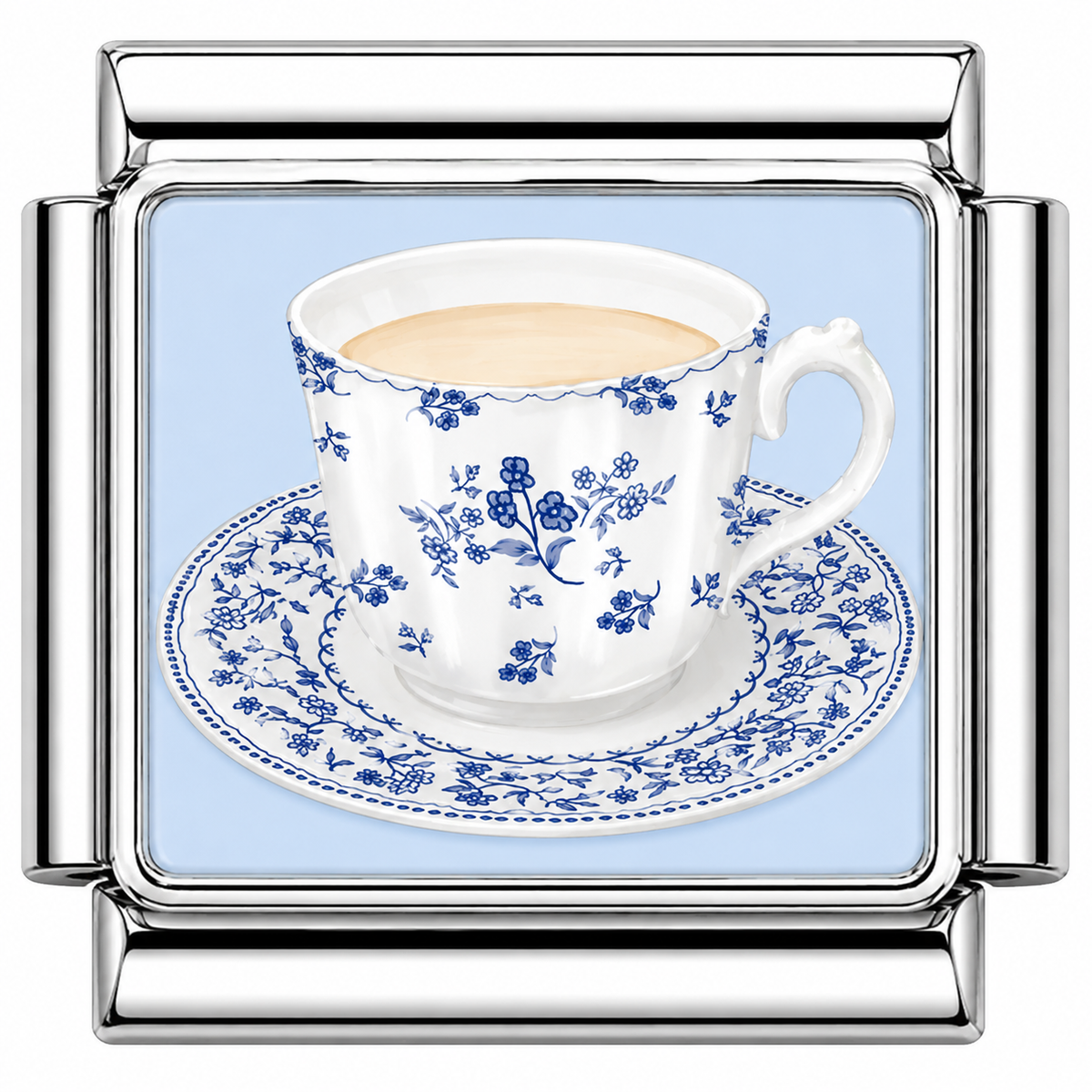 Teacup blue detailing Italian Charm — Silver