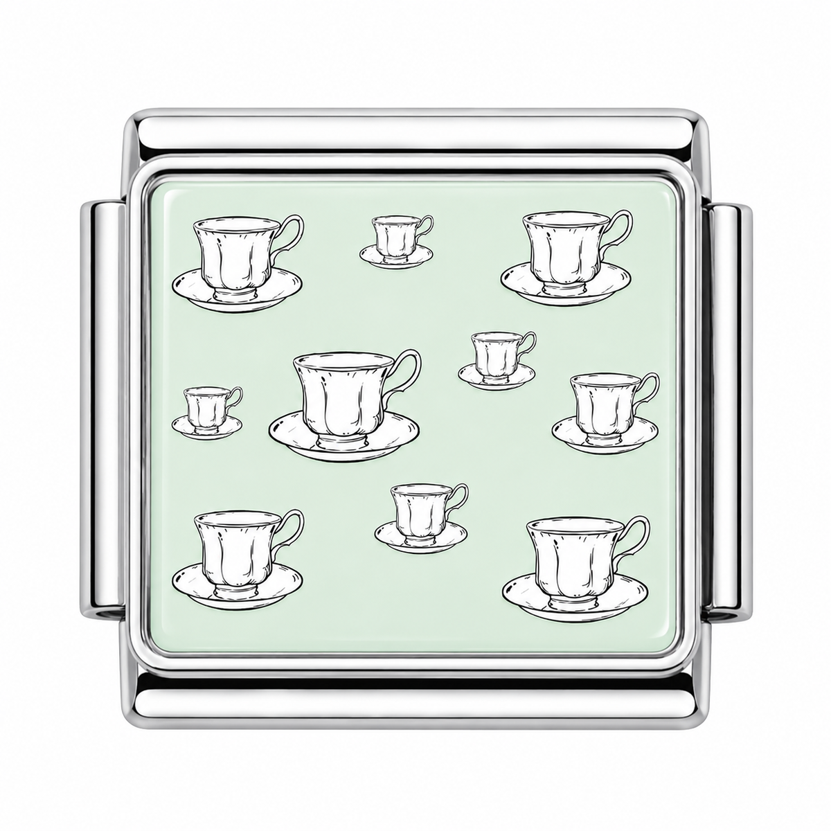 Teacup with sage green background Italian Charm — Silver