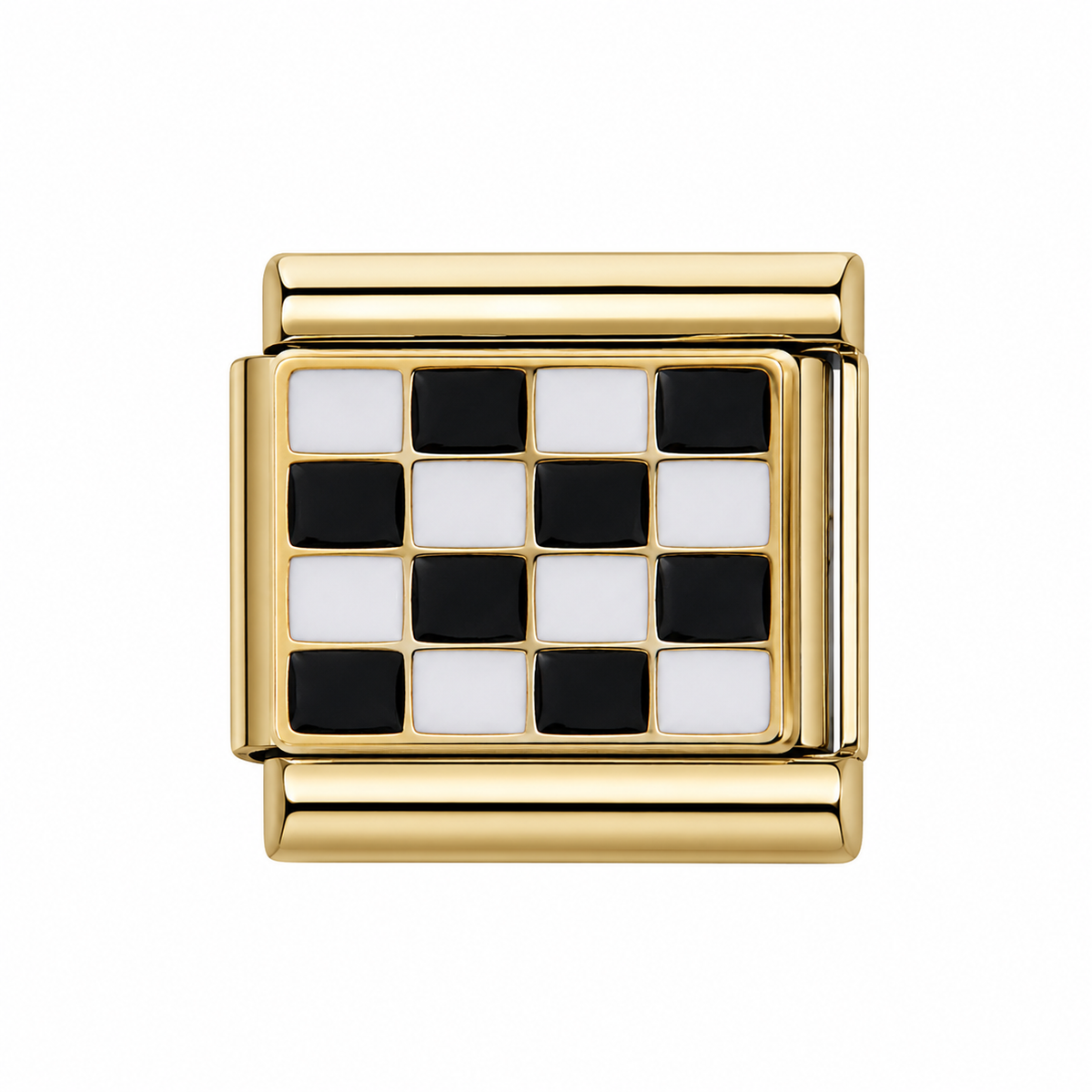 White and Black Checkers Italian Charm — Gold