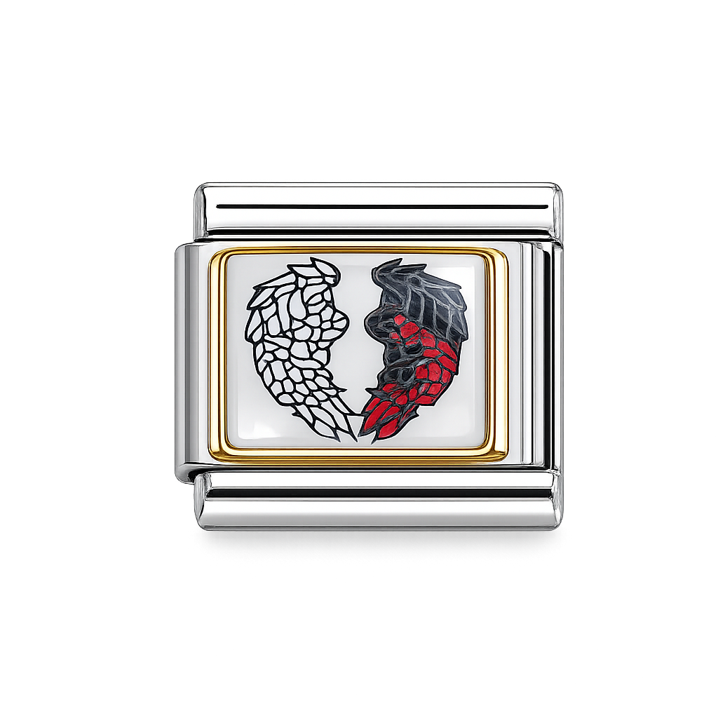White and Black wing charm Italian Charm — Silver