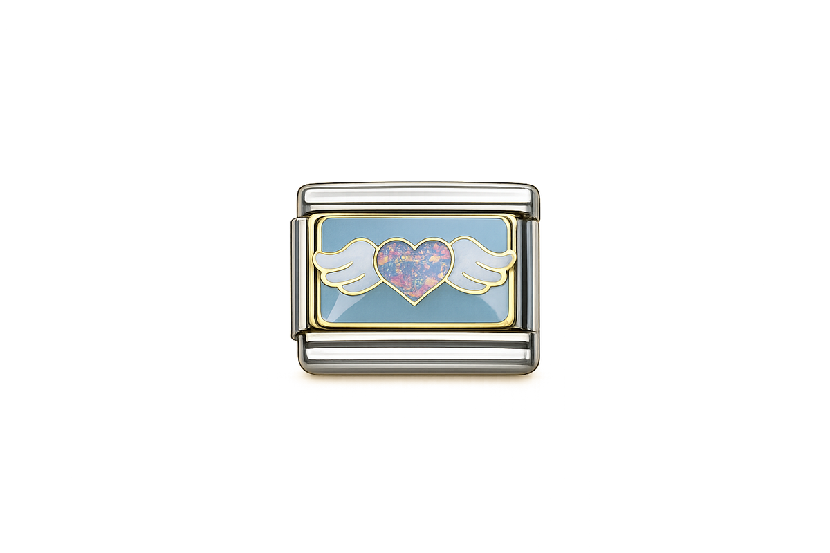 Angel wing heart Italian Charm — Silver