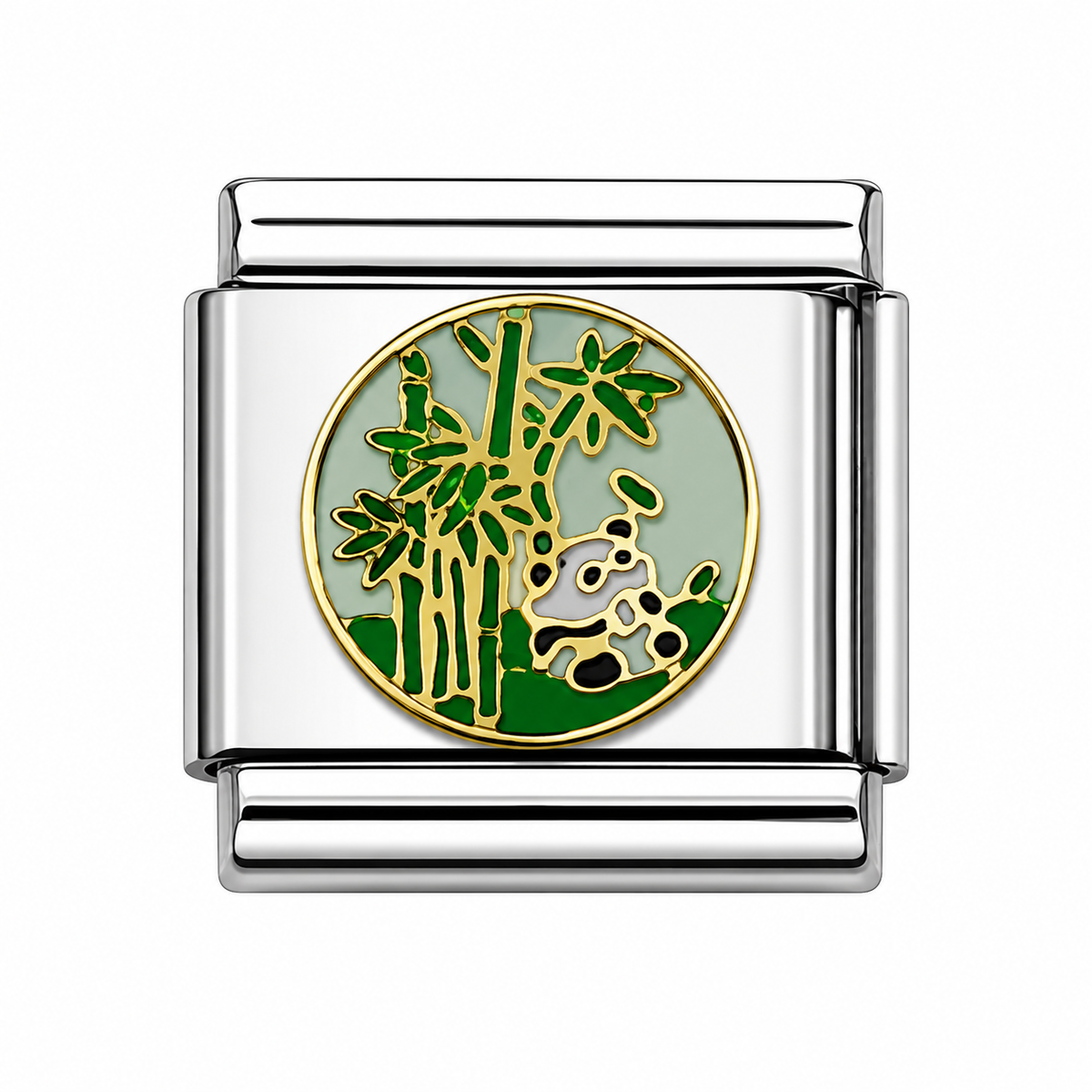 Bamboo and panda Italian Charm — Silver