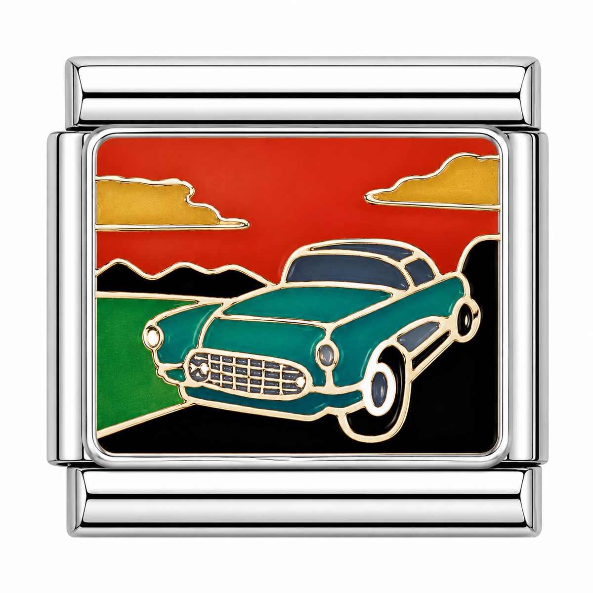 Blue car with sunset Italian Charm — Silver