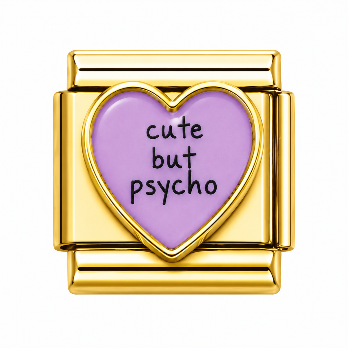 Cute but psycho pink heart Italian Charm — Gold