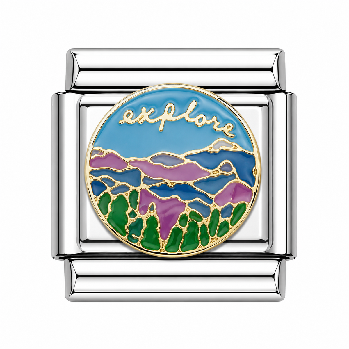 Explore with mountians Italian Charm — Silver
