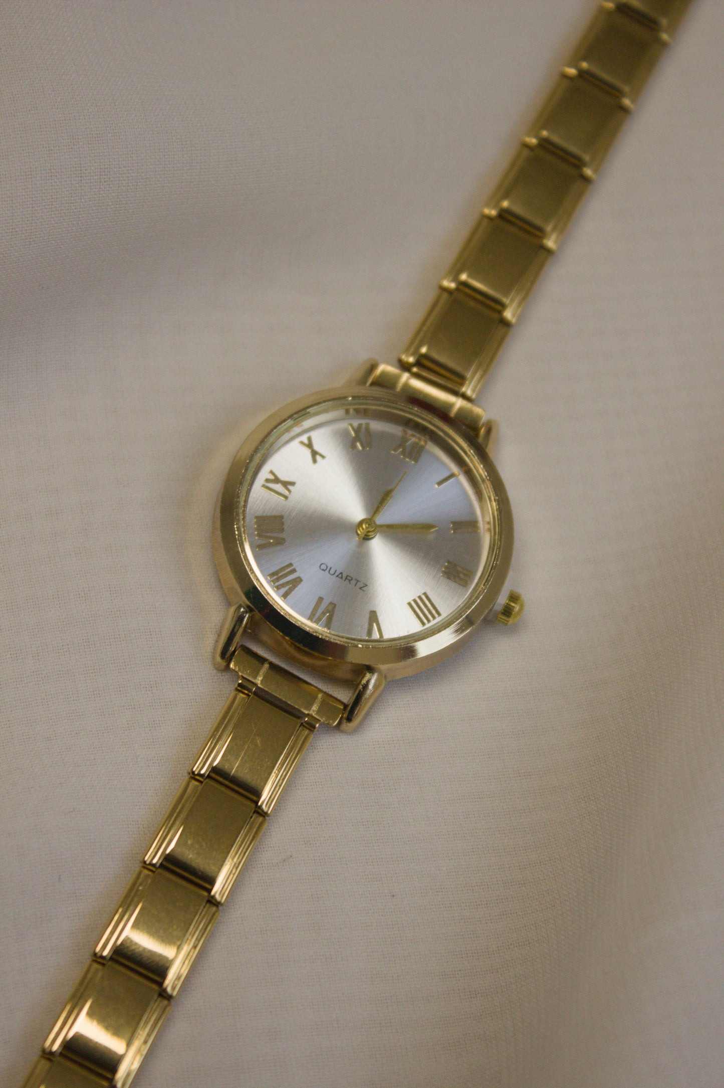 Gold Link Round Silver Roman Numeral Italian Watch