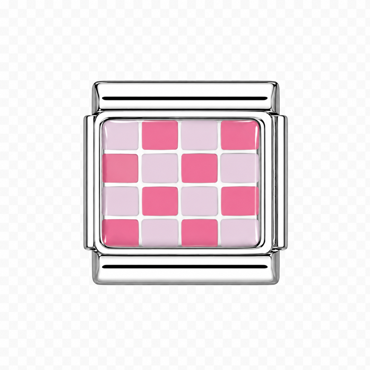 Light and dark pink checkers Italian Charm — Silver