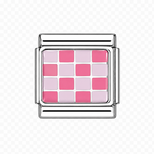Light and dark pink checkers Italian Charm — Silver