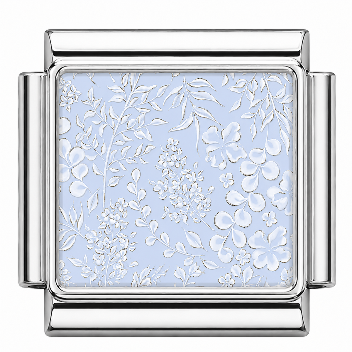 Light blue floral pattern Italian Charm — Silver