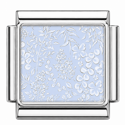 Light blue floral pattern Italian Charm — Silver
