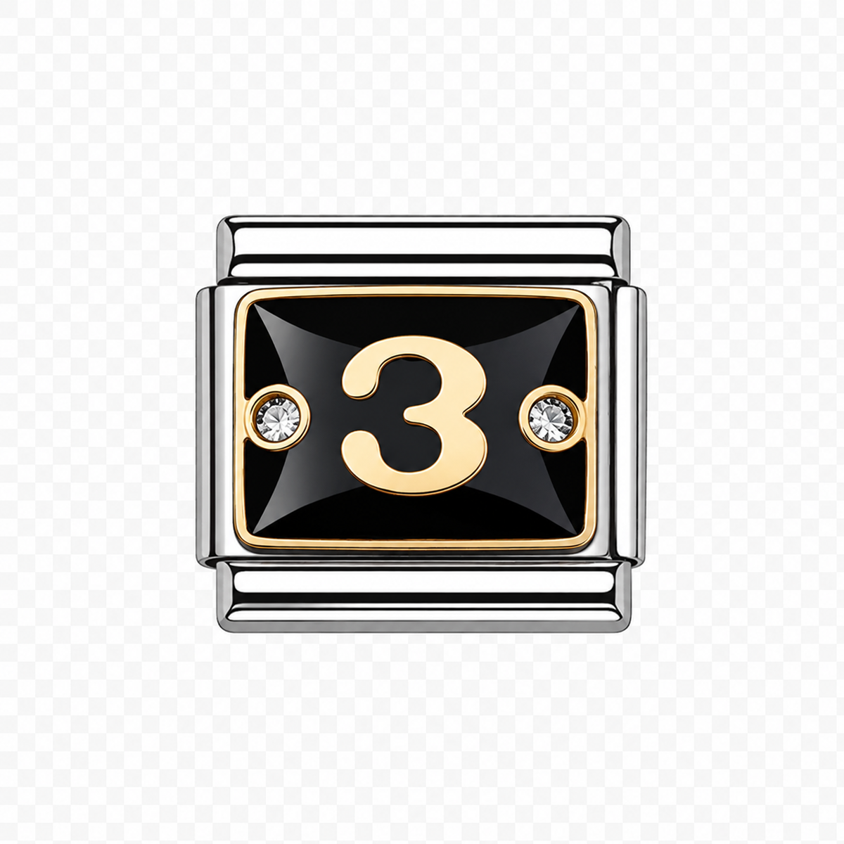 Number 3 with black background Italian Charm — Silver