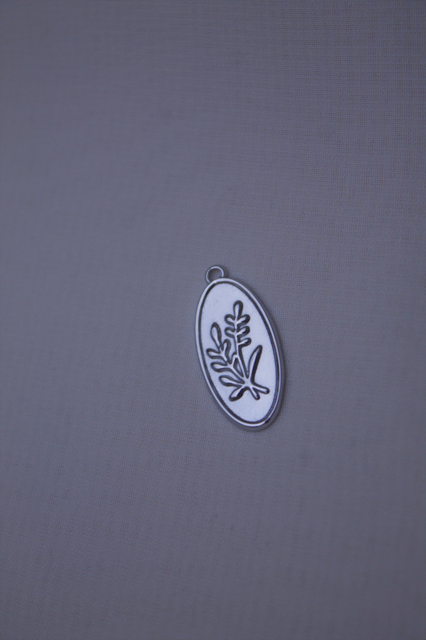 Silver Oval Herb Sprig Charm