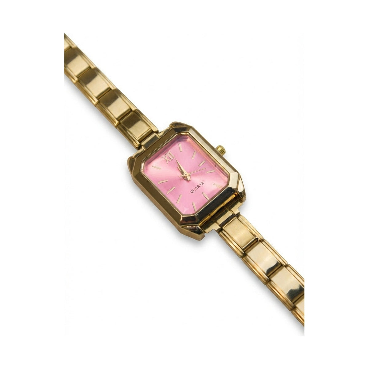 Gold Link Rectangular Pink Dial Italian Watch