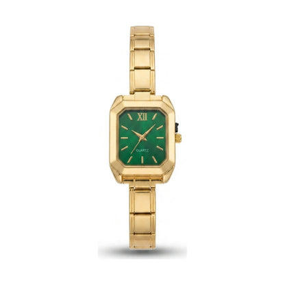 Gold Link Rectangular Emerald Green Dial Italian Watch