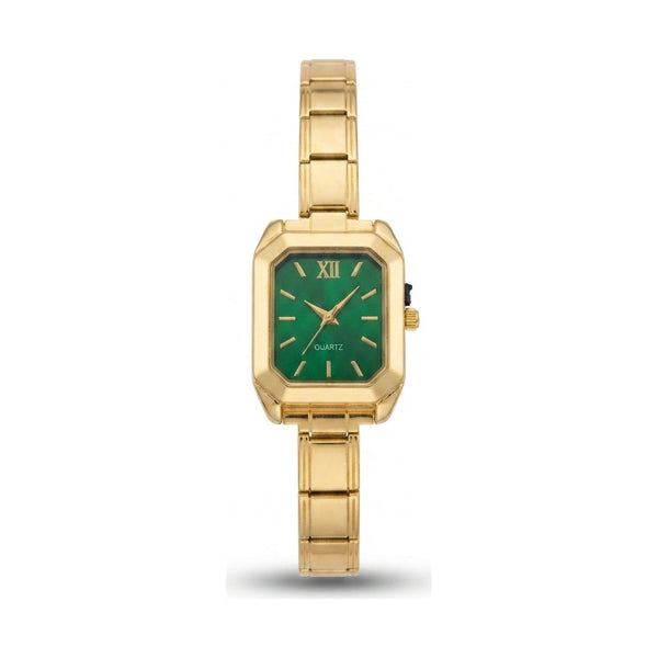 Gold Link Rectangular Emerald Green Dial Italian Watch
