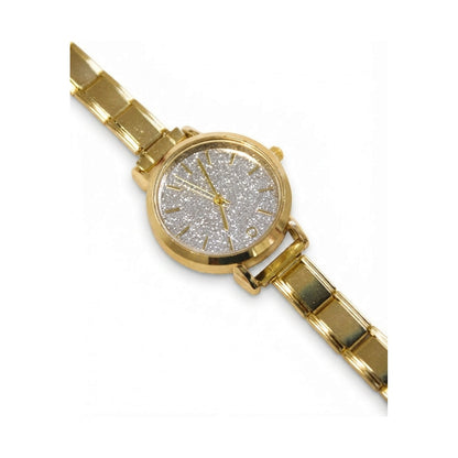 Gold Link Round Silver Glitter Dial Italian Watch