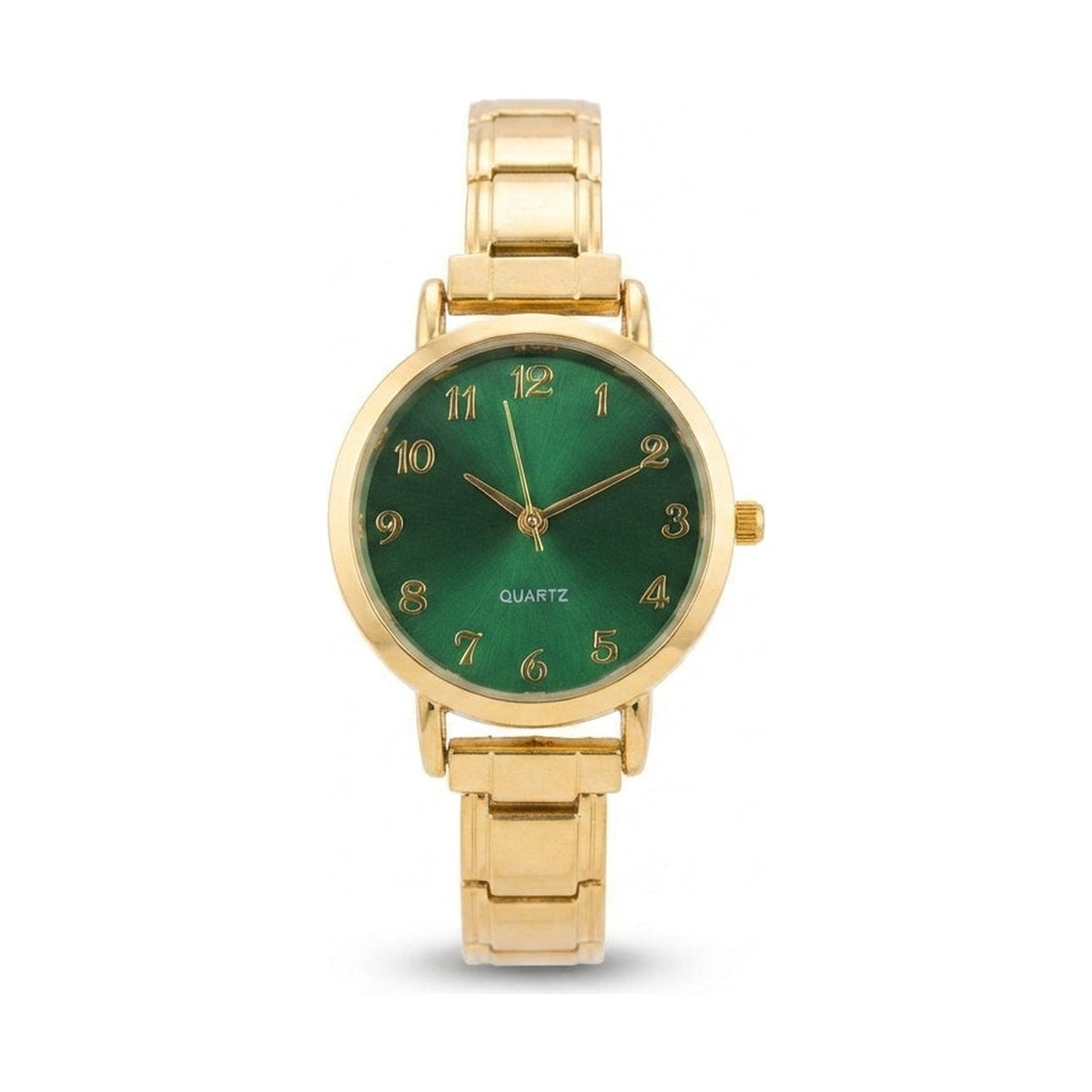 Gold Link Round Green Crystal Marker Italian Watch