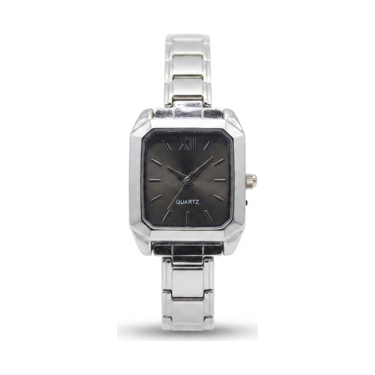 Silver Link Rectangular Charcoal Grey Dial Italian Watch