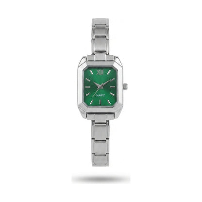 Silver Link Rectangular Emerald Green Dial Italian Watch