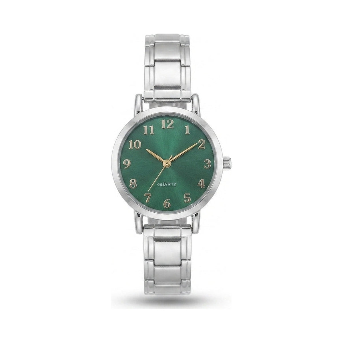 Silver Link Round Green Arabic Numeral Italian Watch