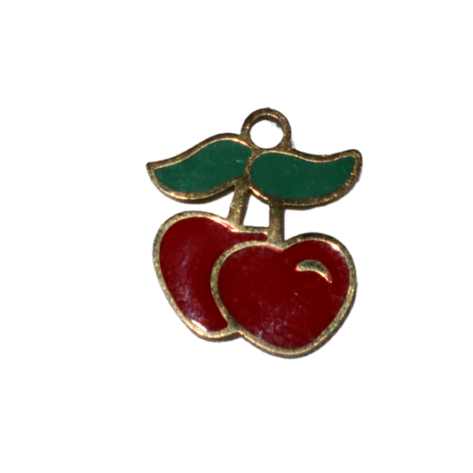 Enamel Heart Cherry Charms