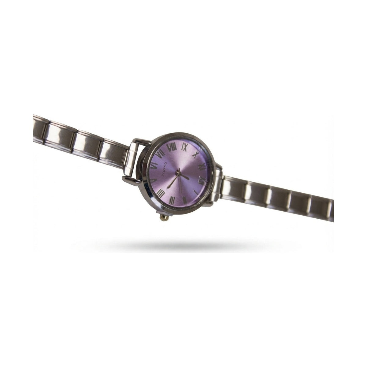 Silver Link Round Lavender Roman Numeral Italian Watch