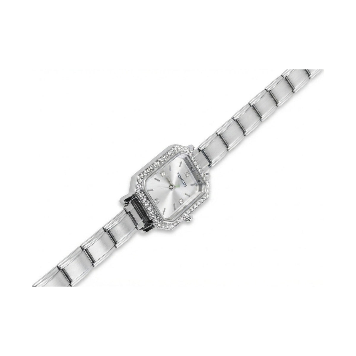 Silver Link Octagonal Crystal Bezel Silver Dial Italian Watch