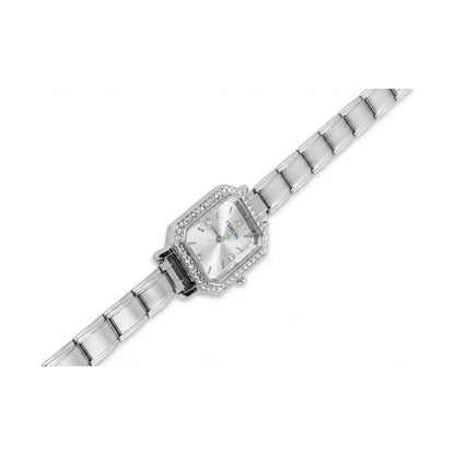 Silver Link Octagonal Crystal Bezel Silver Dial Italian Watch
