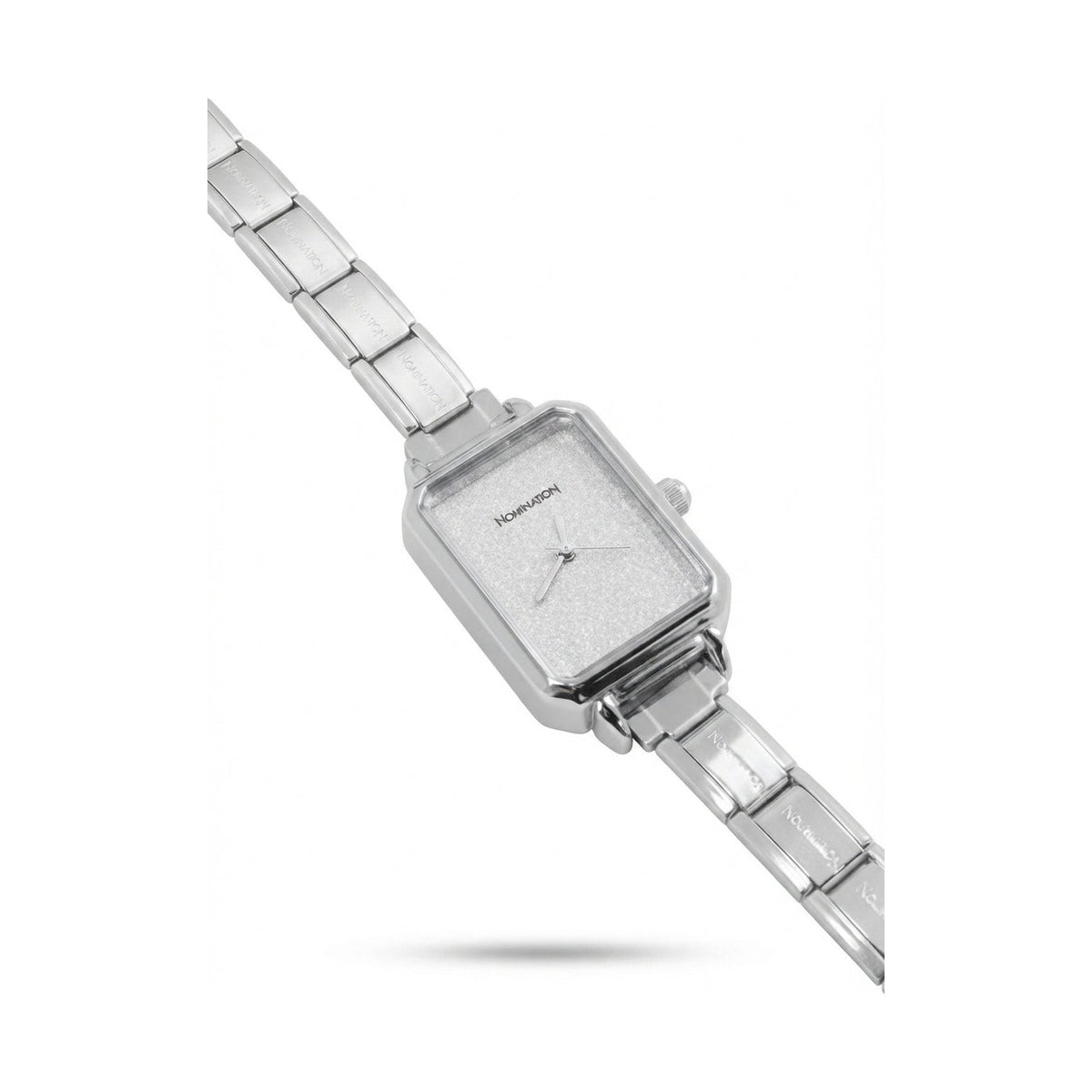 Silver Link Rectangular Glitter Dial Italian Watch
