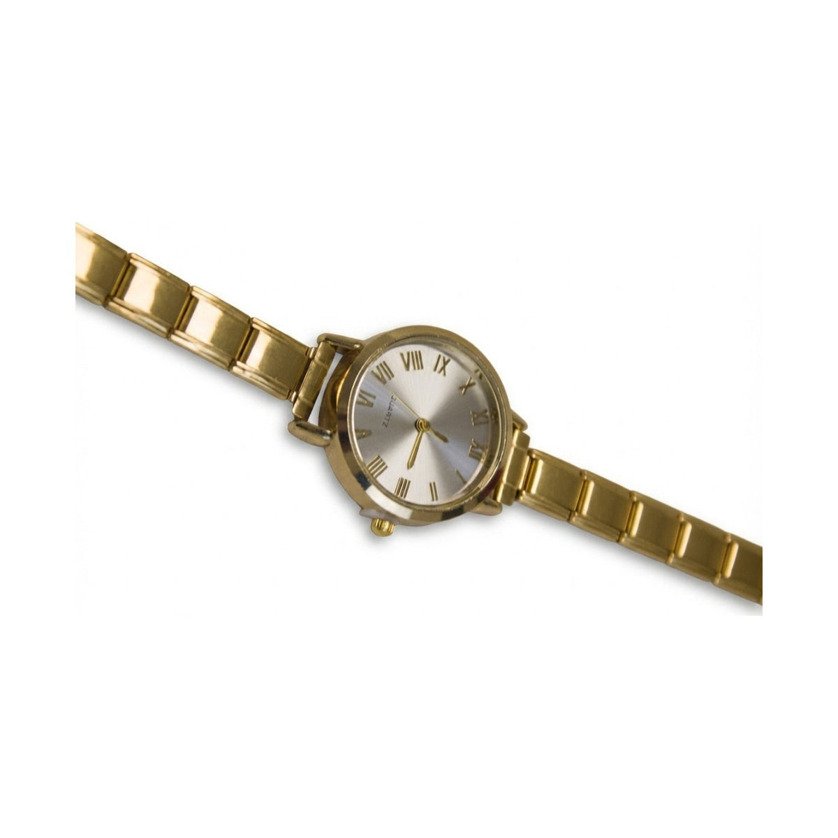 Gold Link Round Silver Full Roman Numeral Italian Watch