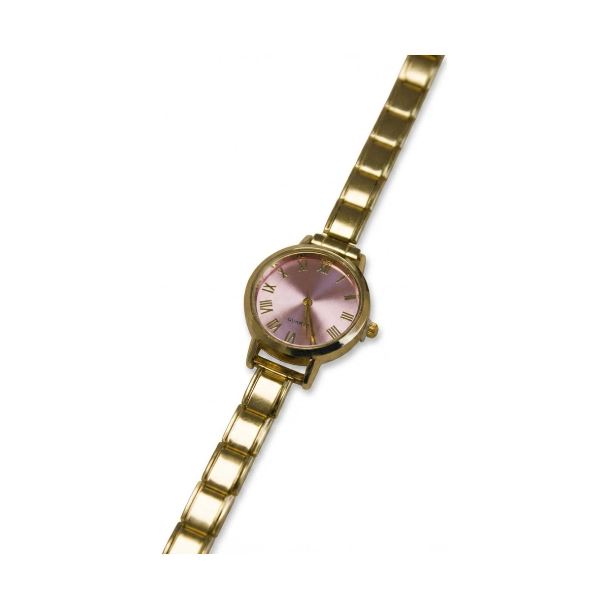Gold Link Round Pink Roman Numeral Italian Watch