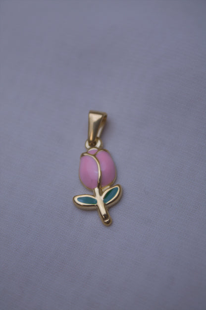 Gold Pink Enamel Tulip Charm