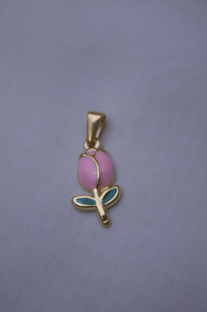 Gold Pink Enamel Tulip Charm