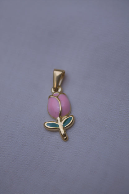 Gold Pink Enamel Tulip Charm