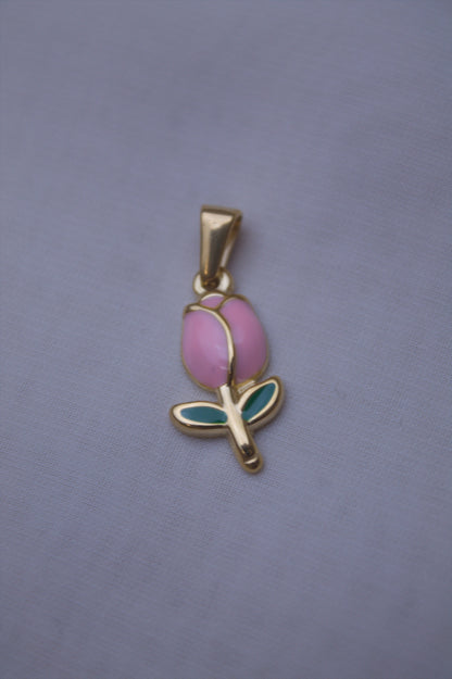 Gold Pink Enamel Tulip Charm