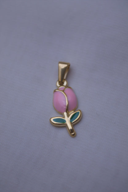 Gold Pink Enamel Tulip Charm