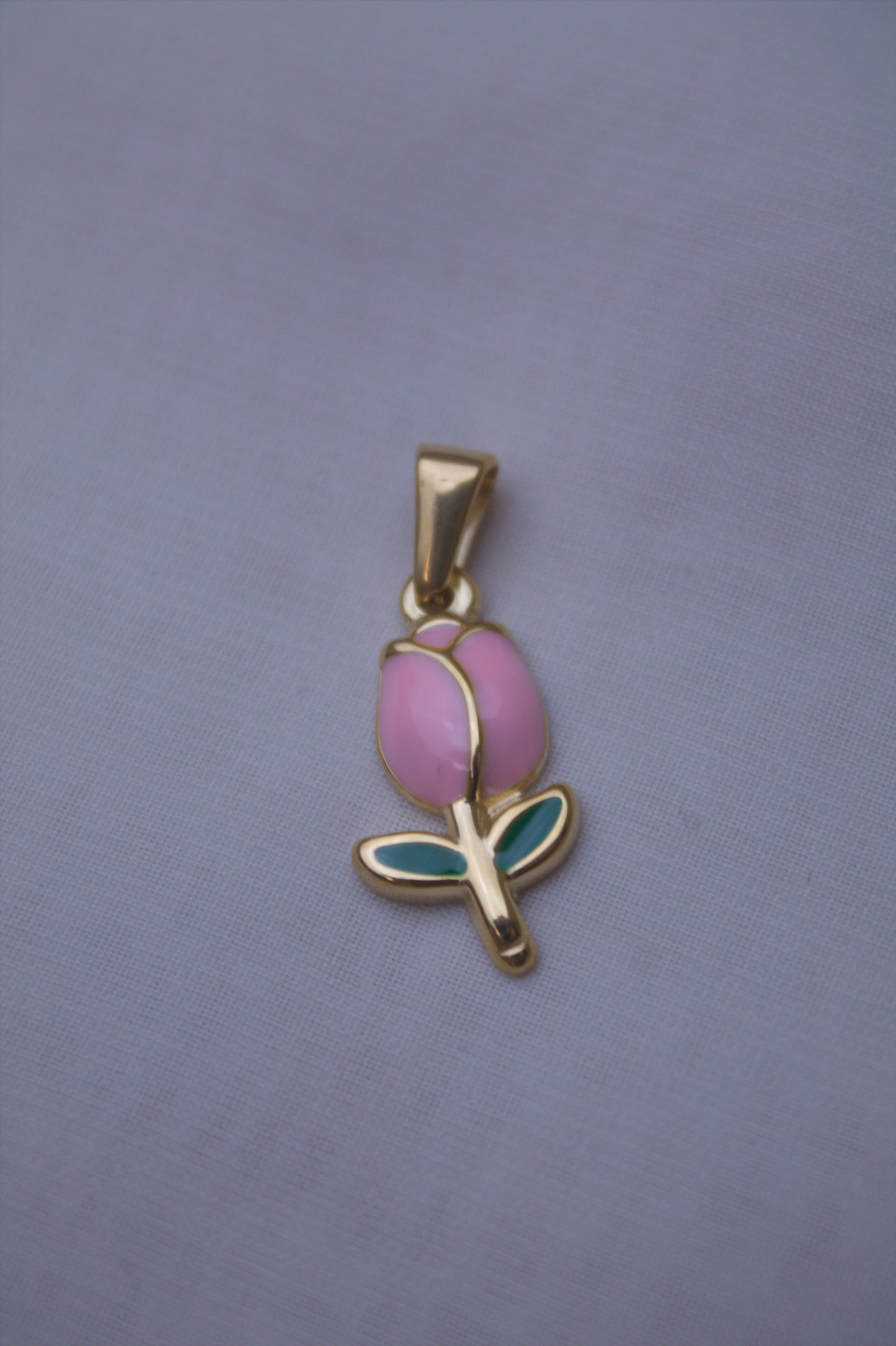 Gold Pink Enamel Tulip Charm