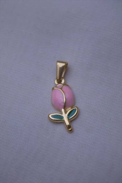 Gold Pink Enamel Tulip Charm