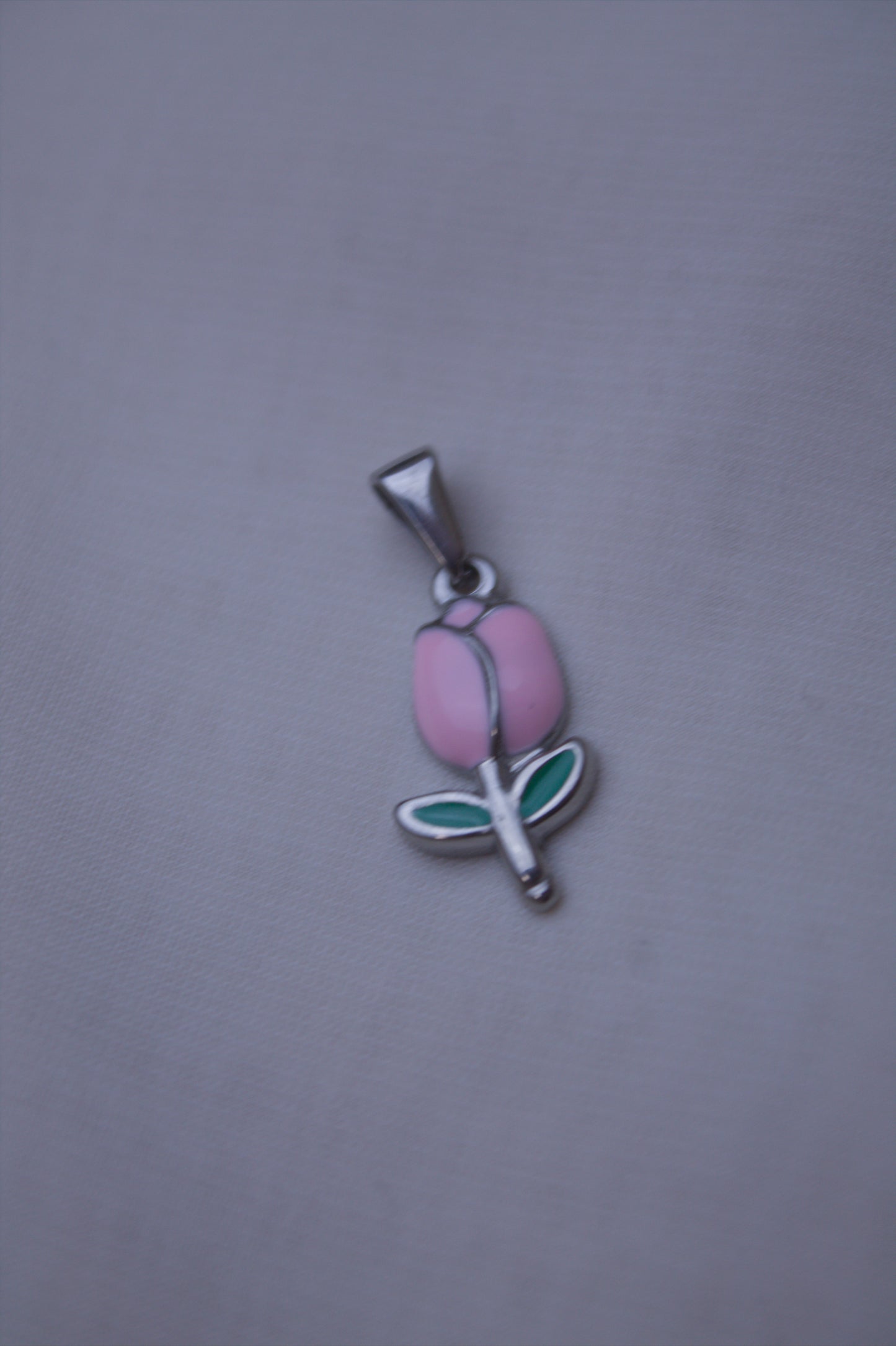 Silver Pink Enamel Tulip Charm