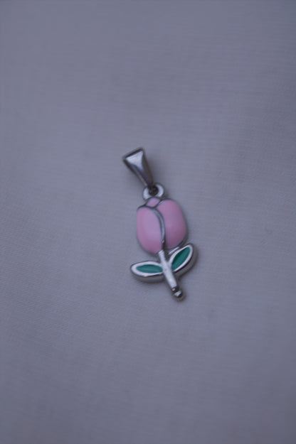Silver Pink Enamel Tulip Charm
