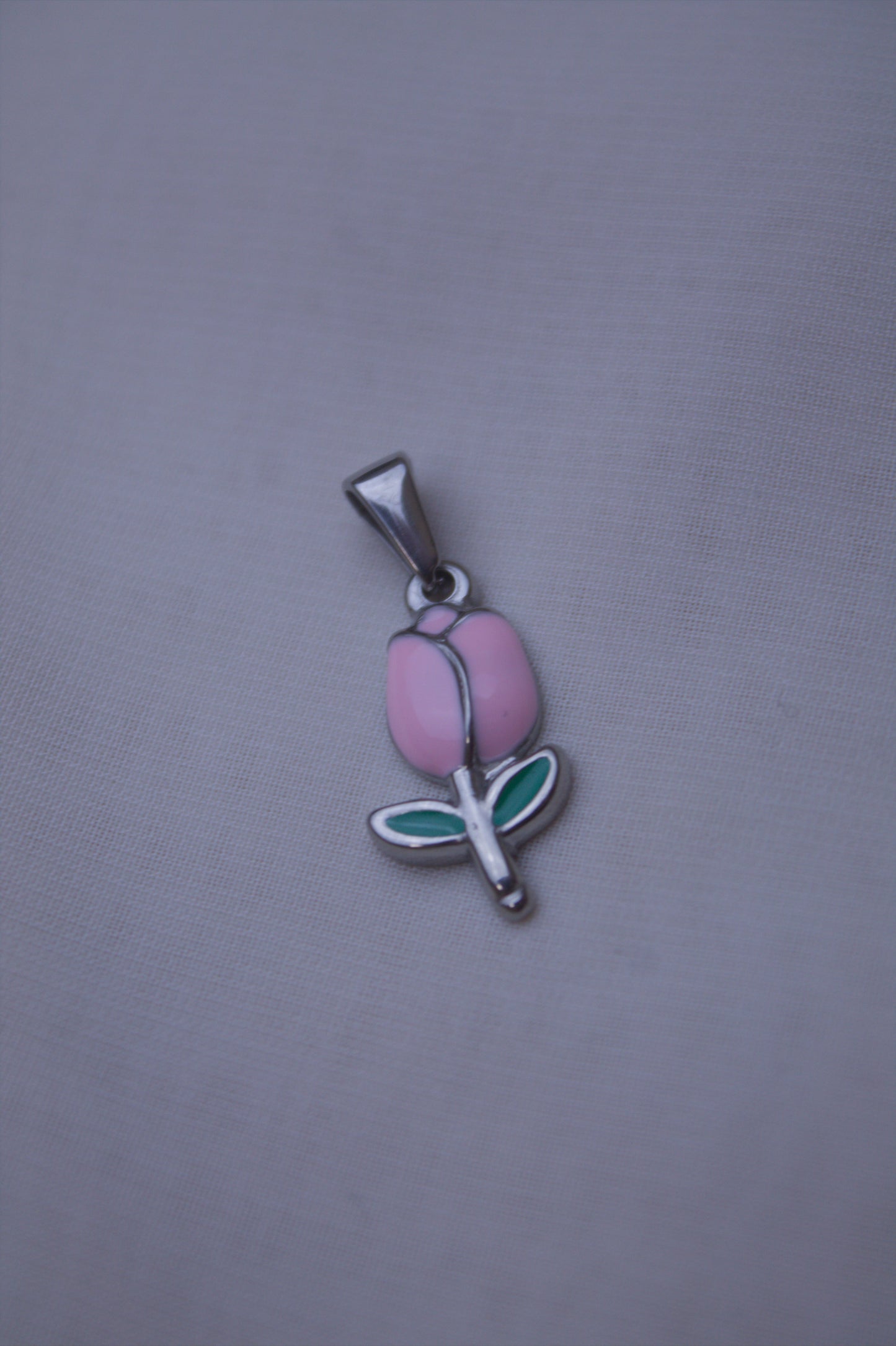 Silver Pink Enamel Tulip Charm