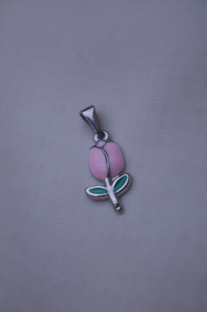 Silver Pink Enamel Tulip Charm
