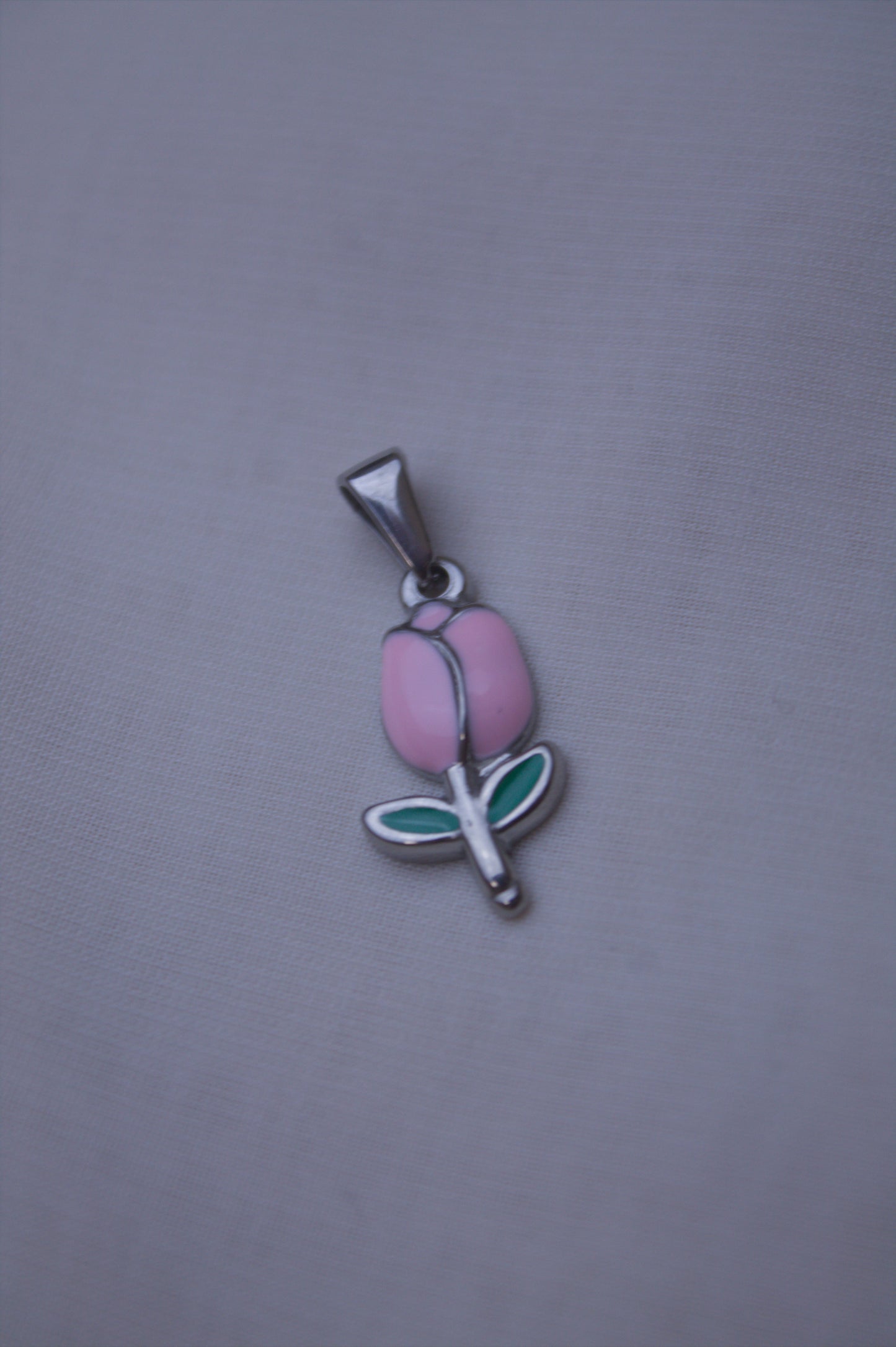 Silver Pink Enamel Tulip Charm
