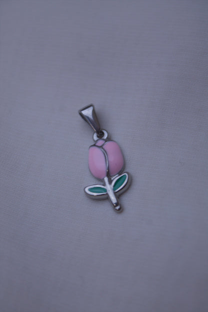 Silver Pink Enamel Tulip Charm