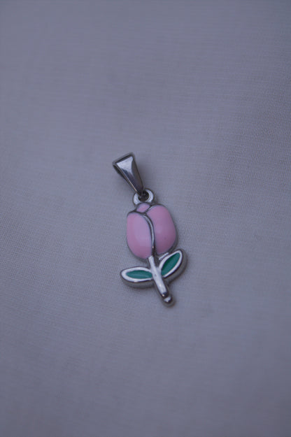 Silver Pink Enamel Tulip Charm