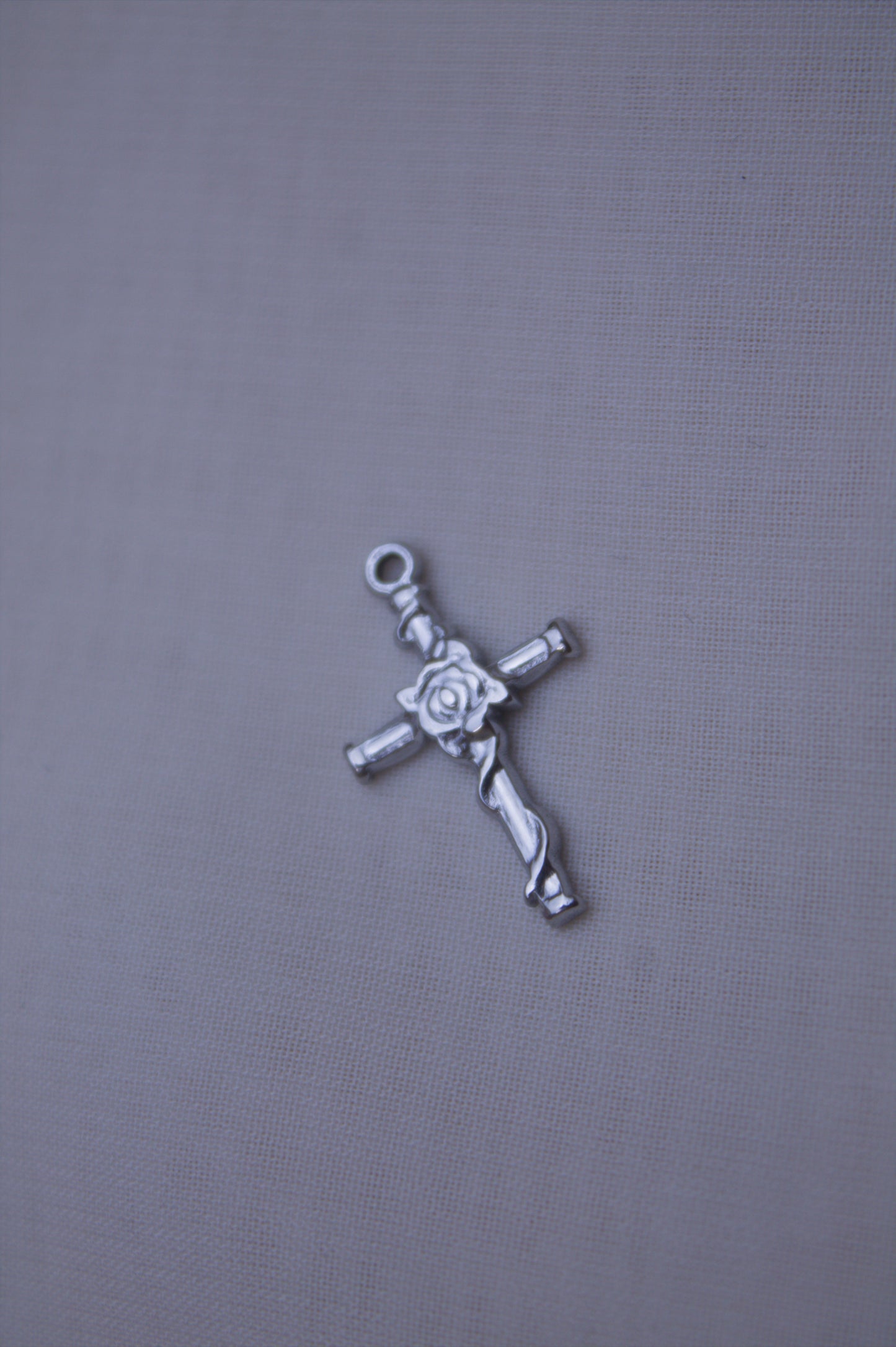Classic Silver Rose Cross Charm