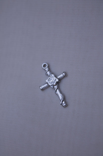 Classic Silver Rose Cross Charm