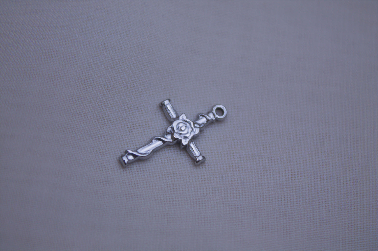 Classic Silver Rose Cross Charm